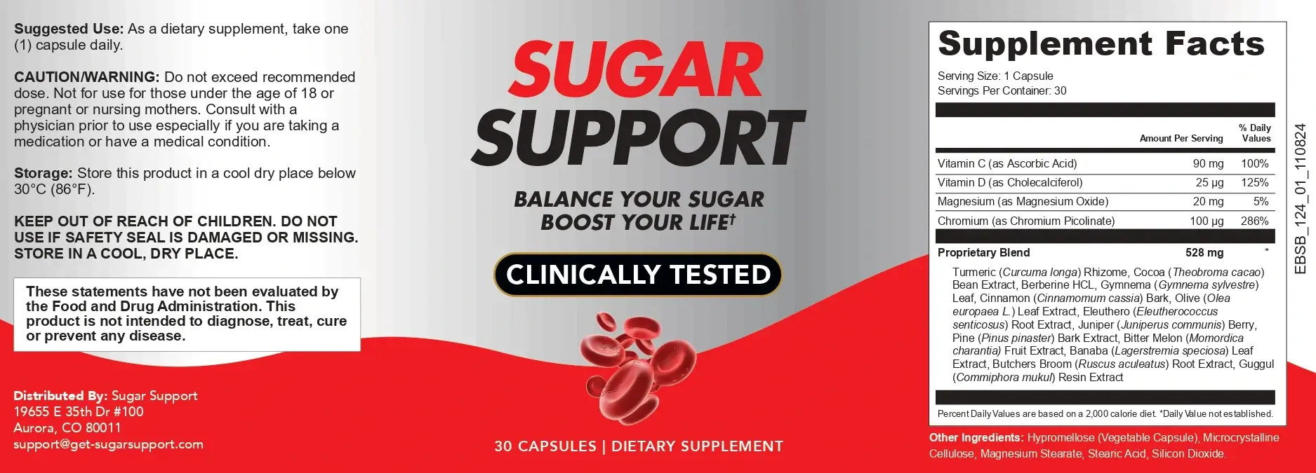 Sugar Support Product Label